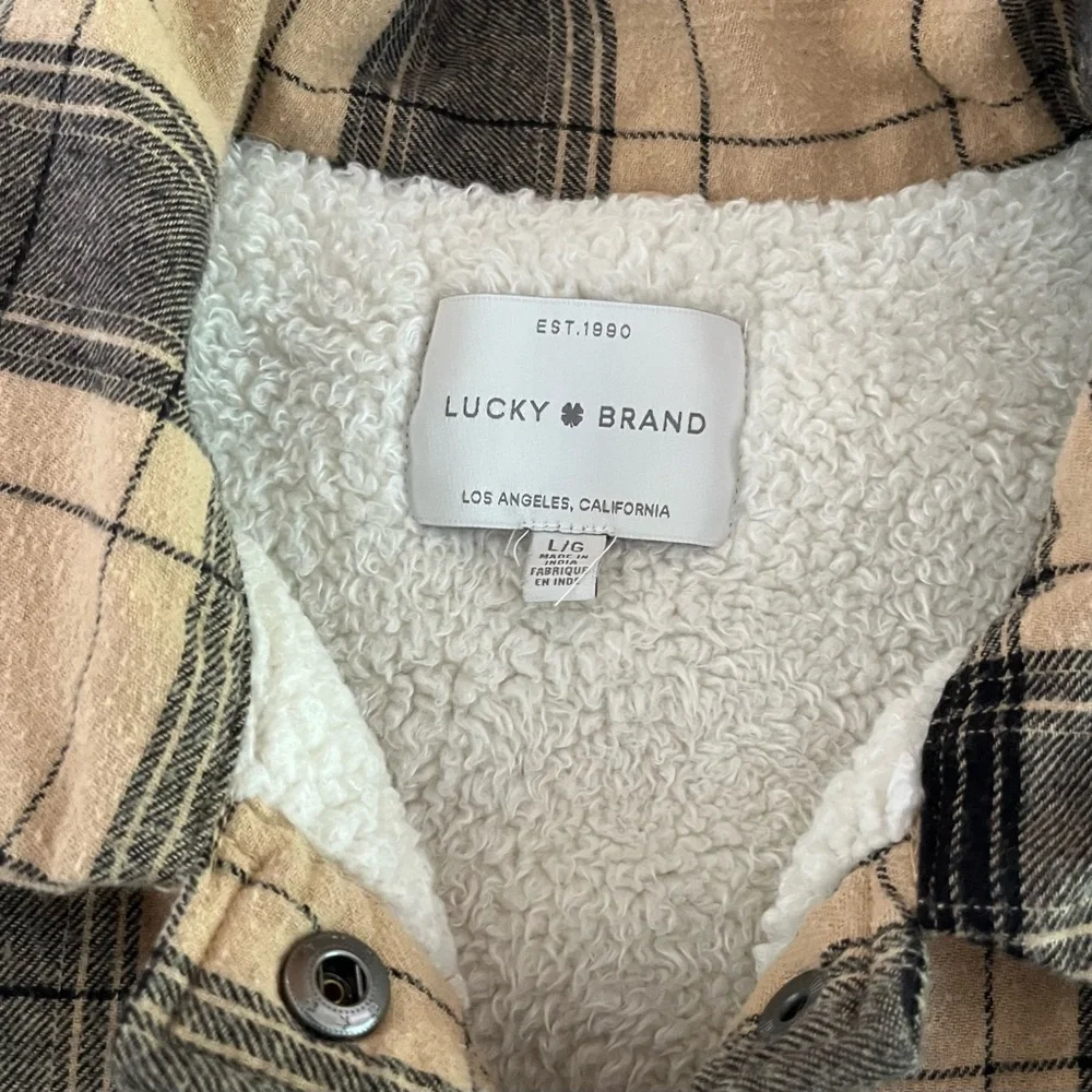 Plaid Lucky Brand Women's Jacket Black and Tan size L - Picture 7 of 9
